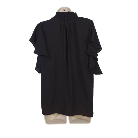 T Tahari Black Mock Neck Ruffle Sleeve High Neck Blouse Top Women Size L - Picture 4 of 9